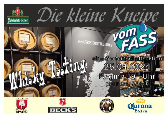 Whisky-Tasting in der kleine Kneipe am 24. Mai 2024. Beginn 19:00 Uhrt, pro Person 55,00. Eine Gemeinschaftsaktion mit "vom Fass" Wolfsburg.